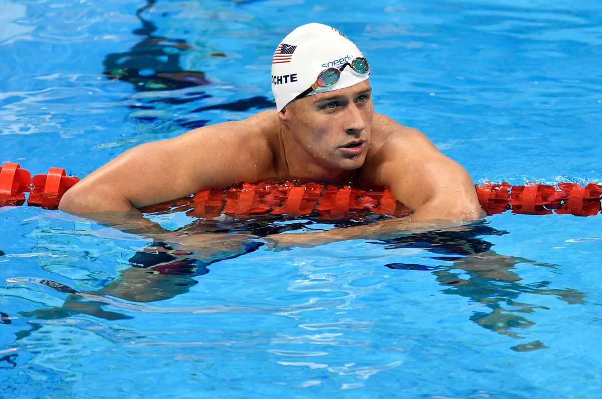 FILE - In this Aug. 9, 2016, file photo, United States' Ryan Lochte checks his time after a men' 4x200-meter freestyle relay heat during the swimming competitions at the 2016 Summer Olympics in Rio de Janeiro, Brazil. The father of the American swimmer said Wednesday, Aug. 17, his son arrived back in the United States before a Brazilian judge ordered that Lochte stay in Brazil as authorities investigate a robbery claim involving the athlete during the Olympics. (AP Photo/Martin Meissner, File) (AP)