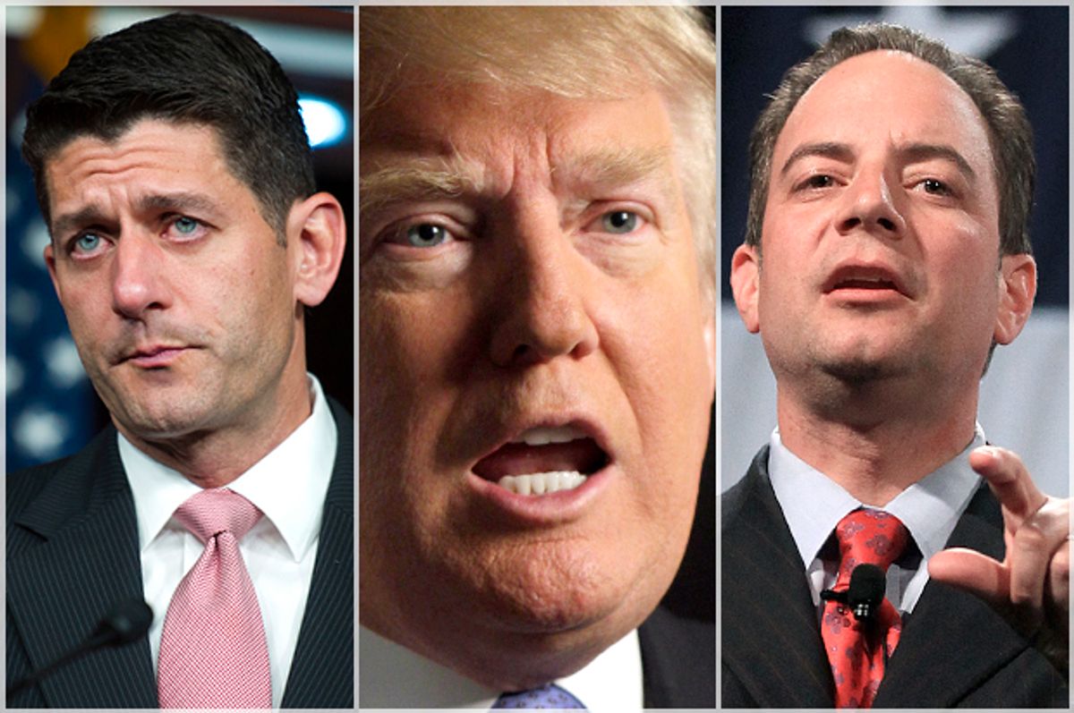 Paul Ryan; Donald Trump; Reince Priebus    (AP/Cliff Owen/Richard Drew/Rick Bowmer/Photo montage by Salon)