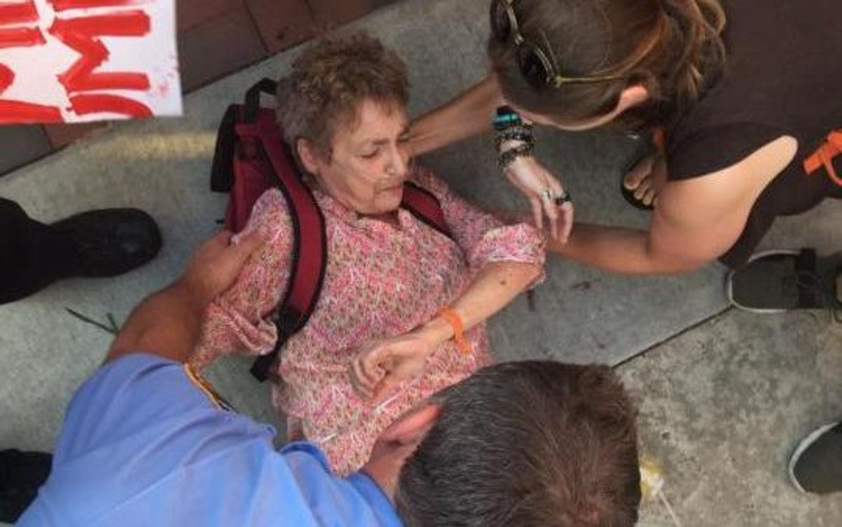 Shirley Teter, 68, was attacked outside a Donald Trump rally in Asheville, N.C., on Monday (FACEBOOK/MATEO PRECIO)