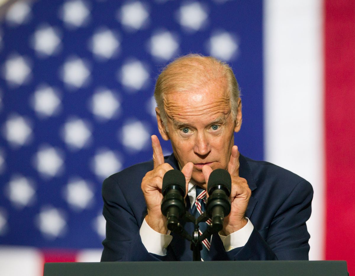Vice President Joe Biden campaigns at Drexel University, urging students to register to vote and come out for Democratic presidential candidate Hillary Clinton, Tuesday, Sept. 27, 2016 in Philadelphia. (Charles Fox /The Philadelphia Inquirer via AP) (AP)