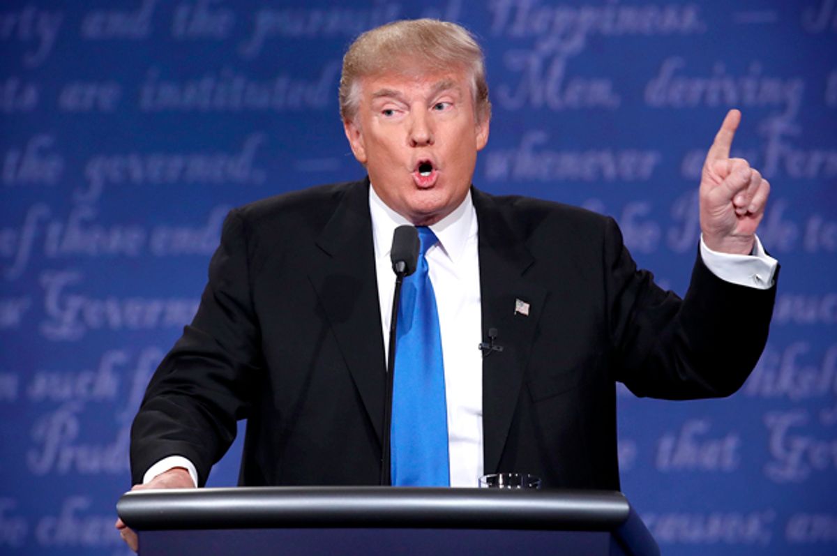 Donald Trump speaks during the Presidential Debate at Hofstra University on September 26, 2016 in Hempstead, New York.   (Getty/Win McNamee)
