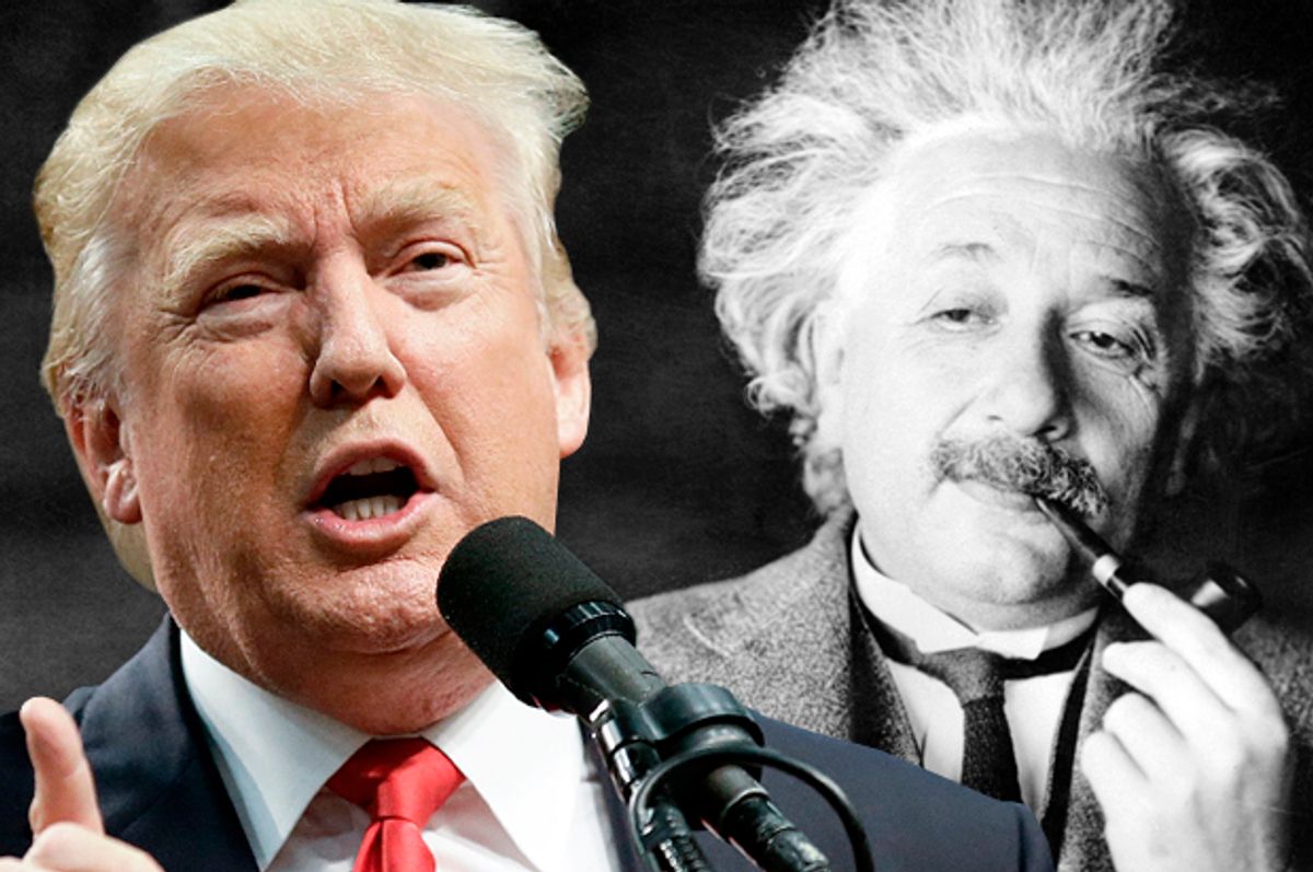 Donald Trump; Albert Einstein   (AP/Chris Carlson/Photo montage by Salon)