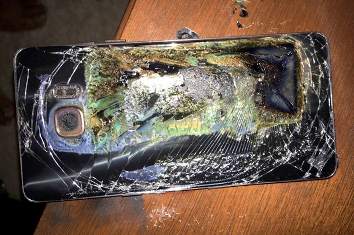 A damaged Samsung Galaxy Note 7.   (AP/Shawn L. Minter)