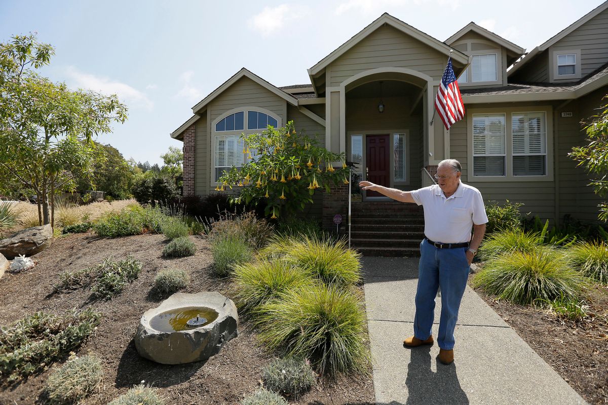 In this photo taken Tuesday, Aug. 23, 2016, Bill Crowell shows his garden made to use less water at his home in the Fountaingrove neighborhood in Santa Rosa, Calif. California water agencies that spent more than $350 million in the last two years of drought to pay property owners to rip out water-slurping lawns are now trying to answer whether the nation's biggest lawn removal experiment was all worth the cost. (AP Photo/Eric Risberg) (AP)