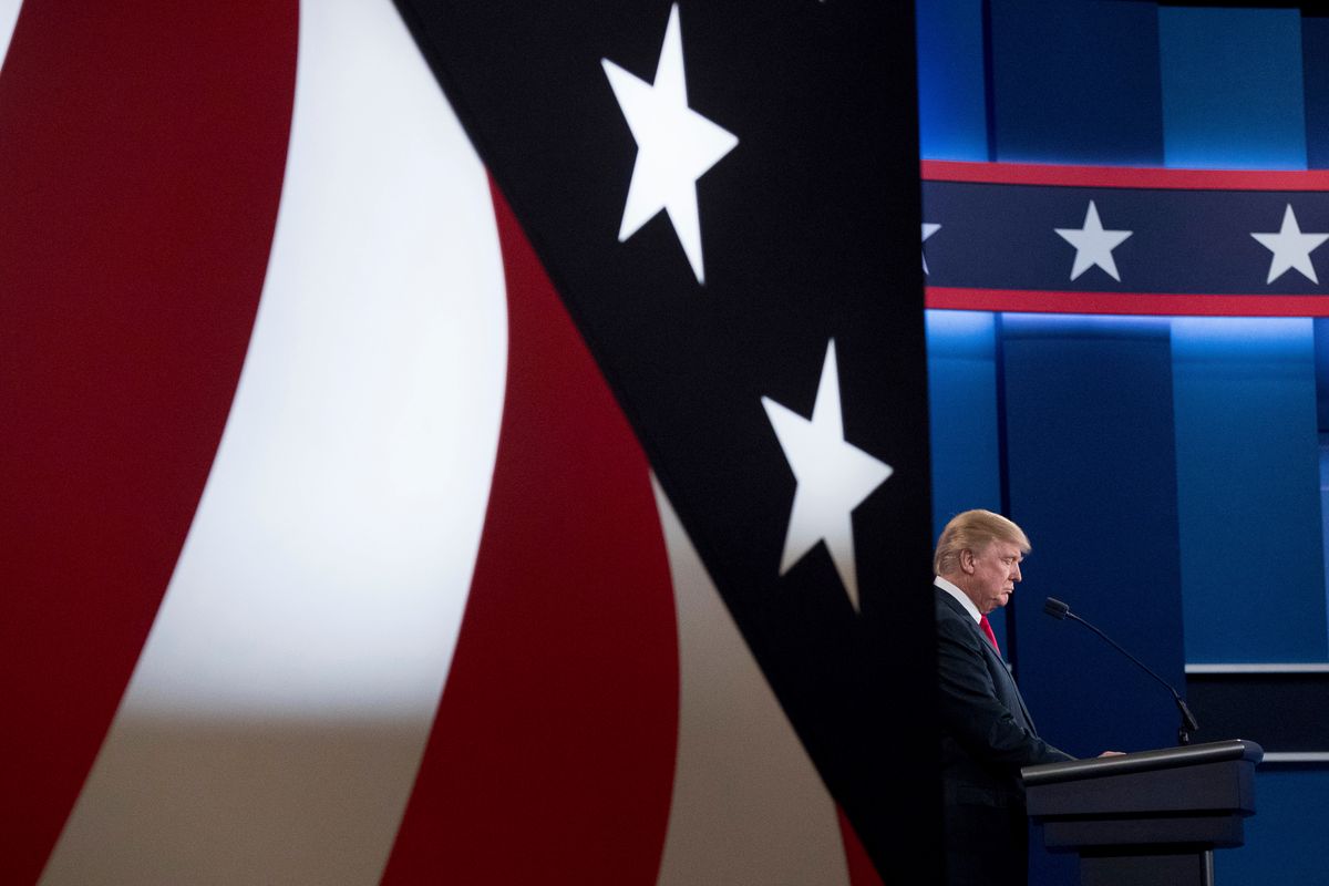 Republican presidential candidate Donald Trump takes the stage for the third presidential debate at University of Nevada in Las Vegas, Wednesday, Oct. 19, 2016, for the third presidential debate.  (AP)