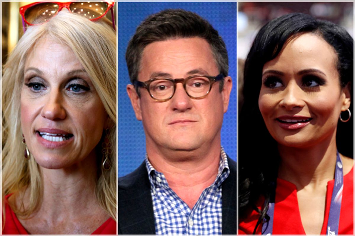 Kellyanne Conway; Joe Scarborough; Katrina Pierson   (Reuters/Carlo Allegri/Getty/Frederick M. Brown/AP/Carolyn Kaster)