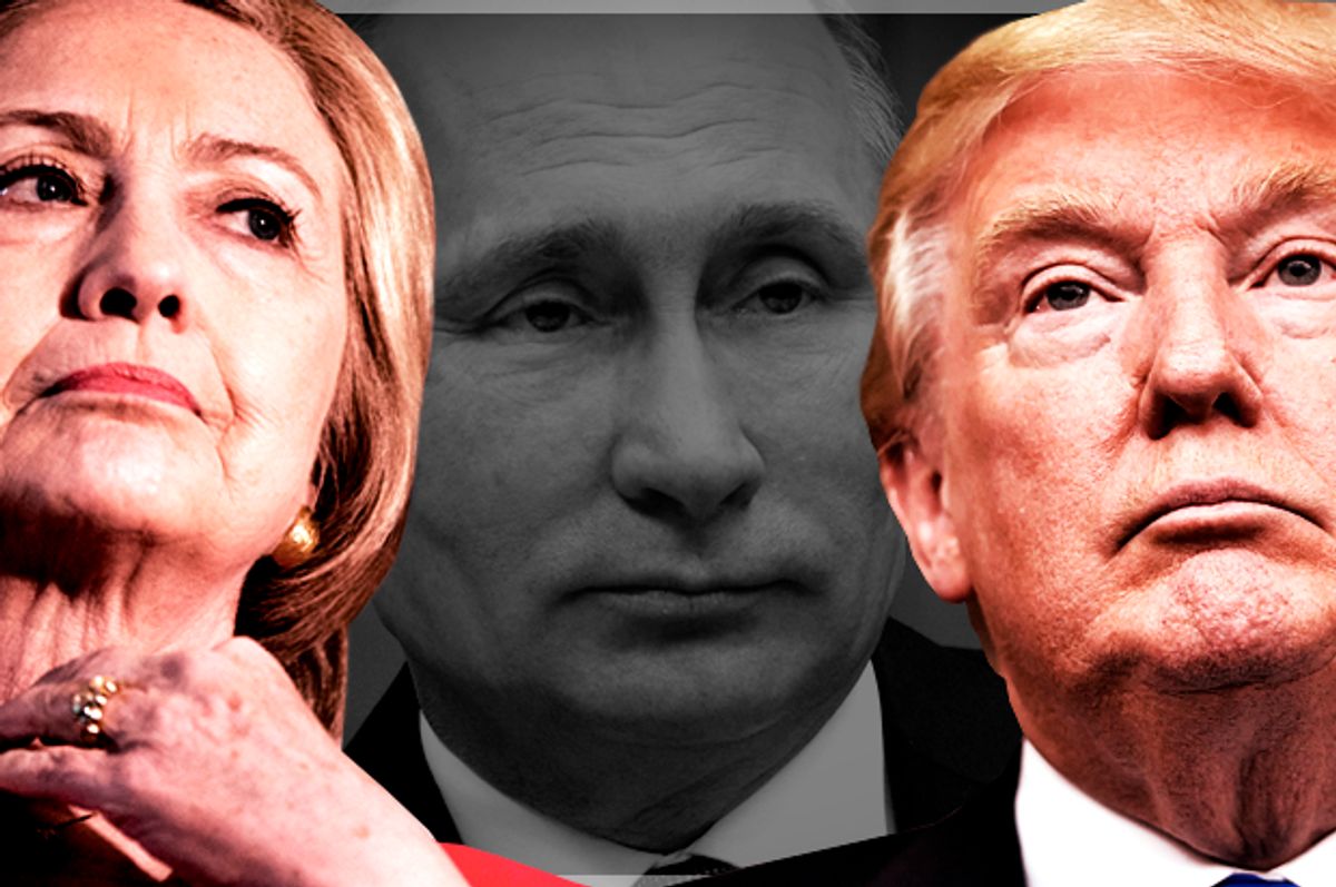 Hillary Clinton; Vladimir Putin; Donald Trump   (AP/Andrew Harnik/Richard Shiro/Reuters/Ivan Sekretarev/Salon)