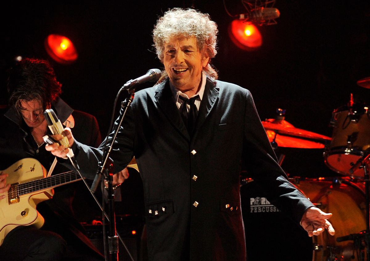 FILE  - In this Jan. 12, 2012, file photo, Bob Dylan performs in Los Angeles. Dylan was named the winner of the 2016 Nobel Prize in literature Thursday,  (AP)