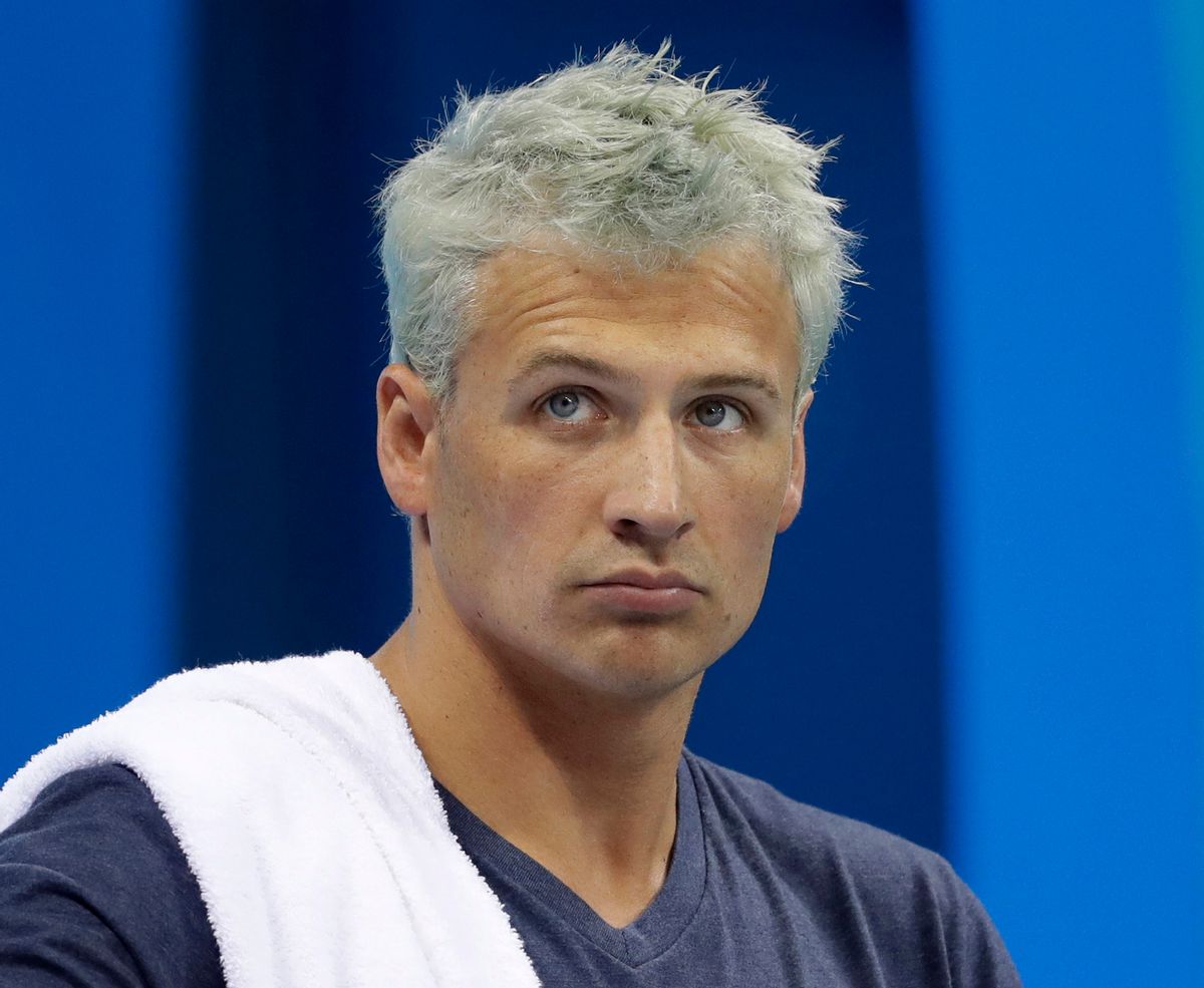 FILE - In this Aug. 9, 2016, file photo, United States' swimmer Ryan Lochte prepares before a men's 4x200-meter freestyle heat at the 2016 Summer Olympics, in Rio de Janeiro. Loche told USA Today in an interview published on Oct. 3, 2016, that rapper Vanilla Ice encouraged him to stay on "Dancing with the Stars" after two men rushed the stage last month to protest the swimmer for lying about a drunken encounter during the Rio Olympics. (AP Photo/Michael Sohn, File) (AP)