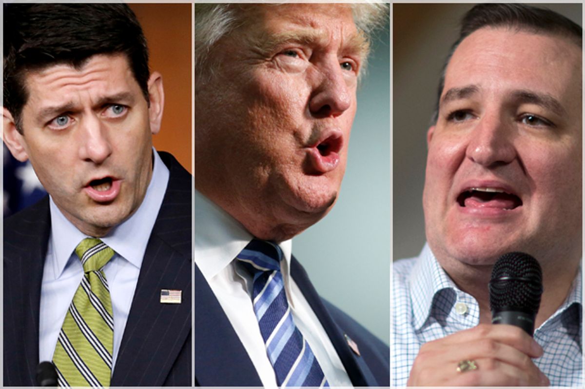 Paul Ryan; Donald Trump; Ted Cruz   (Reuters/Gary Cameron/Getty/Brian Blanco/AP/J Pat Carter)
