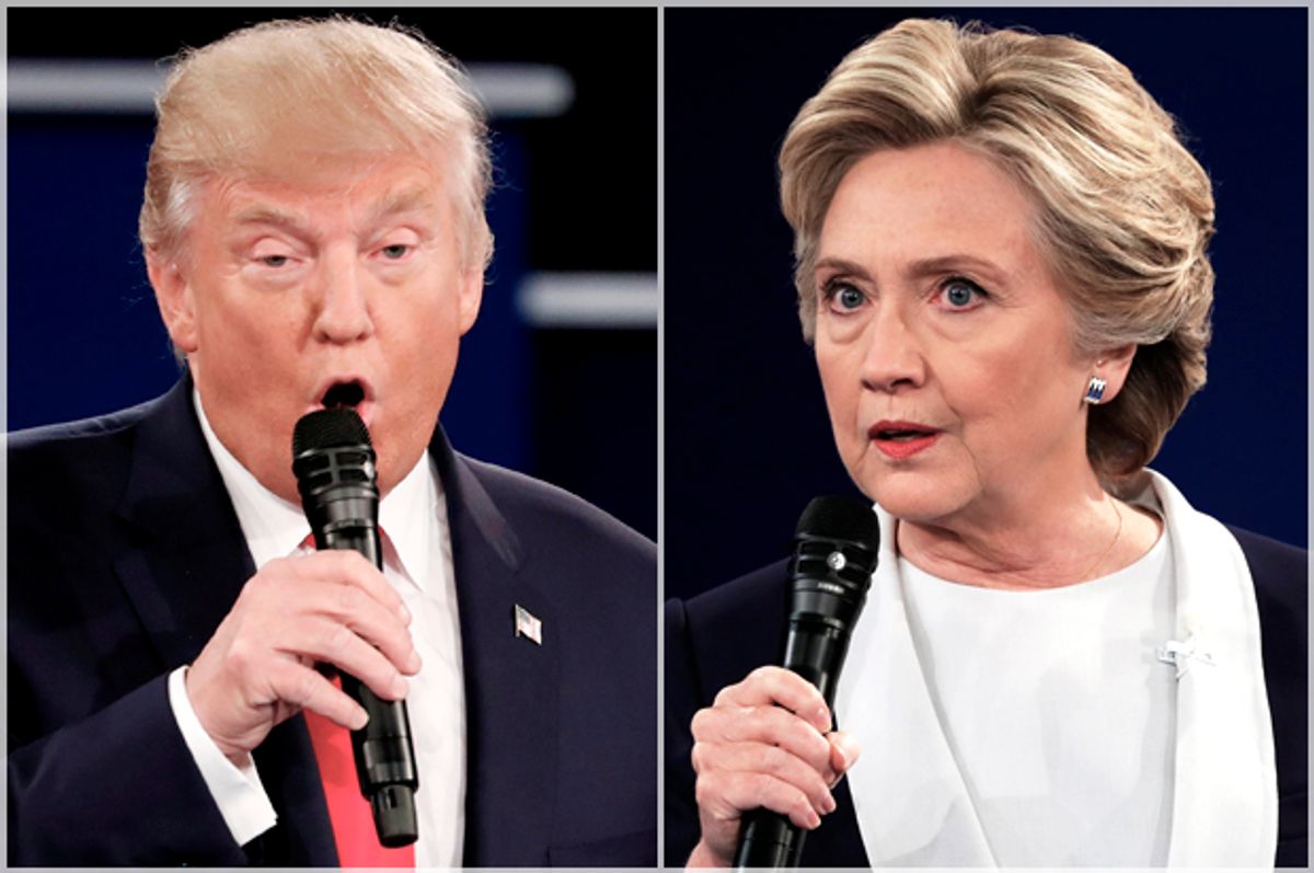 Donald Trump; Hillary Clinton at the town hall debate on October 9, 2016 in St Louis, Missouri.   (Getty/Chip Somodevilla)