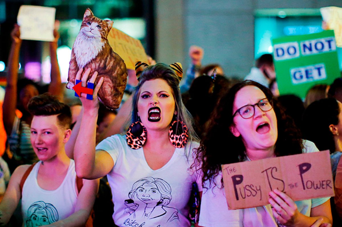 Women protest in front of Trump Tower   (Reuters/Eduardo Munoz)