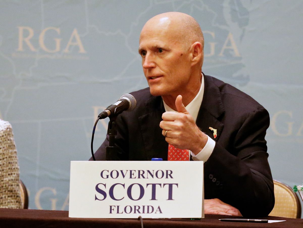 Florida Gov. Rick Scott answers questions during a news conference at the Republican Governors Association annual conference, Tuesday, Nov. 15, 2016, in Orlando, Fla. (AP Photo/John Raoux) (AP)