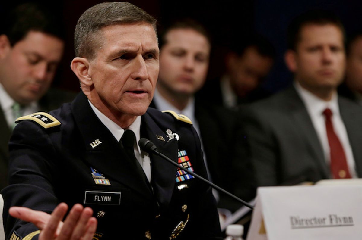 Former Defense Intelligence Agency director U.S. Army Lt. General Michael Flynn testifies before the House Intelligence Committee, February 4, 2014  (Reuters/Gary Cameron)