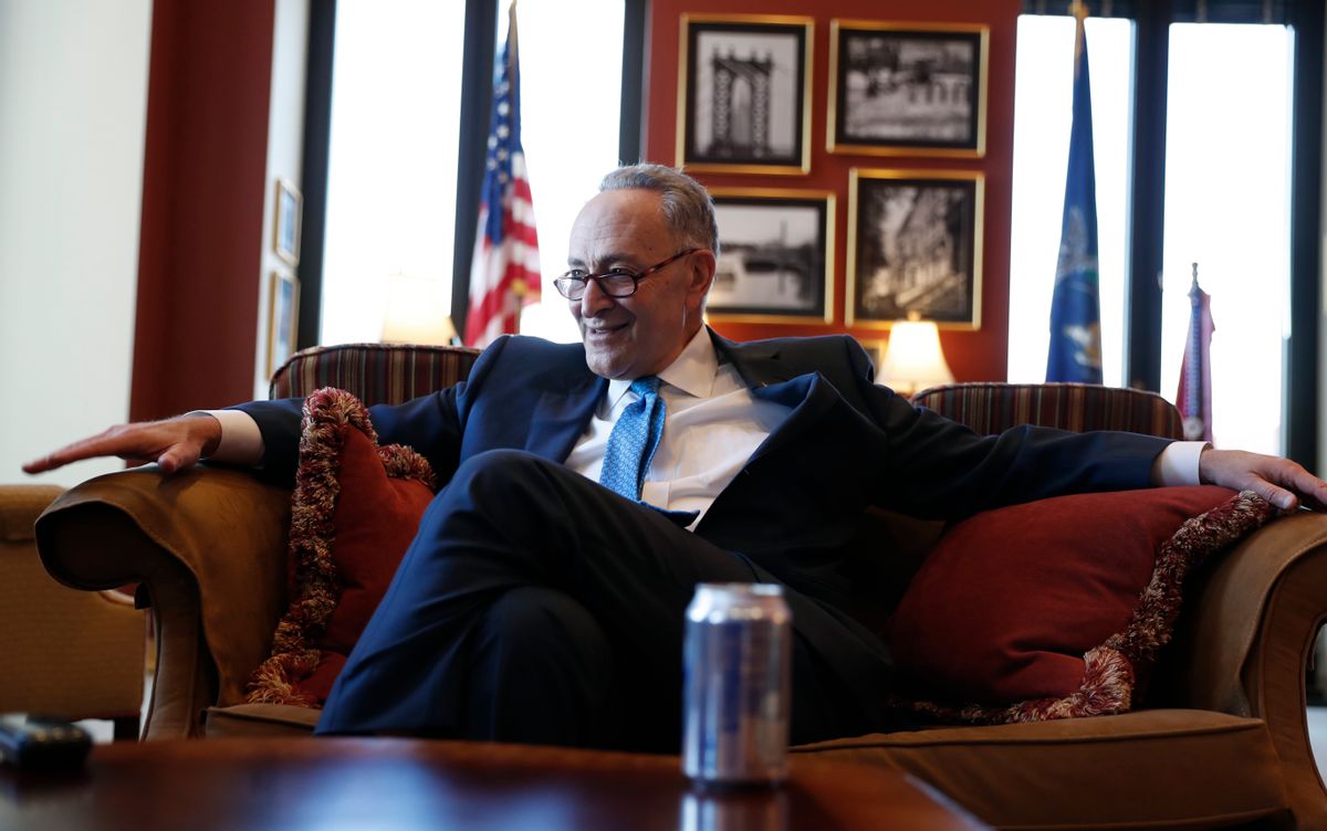 Senate Minority Leader-elect Chuck Schumer of  N.Y. speaks during an interview with The Associated Press in his office on Capitol Hill in Washington. (AP)