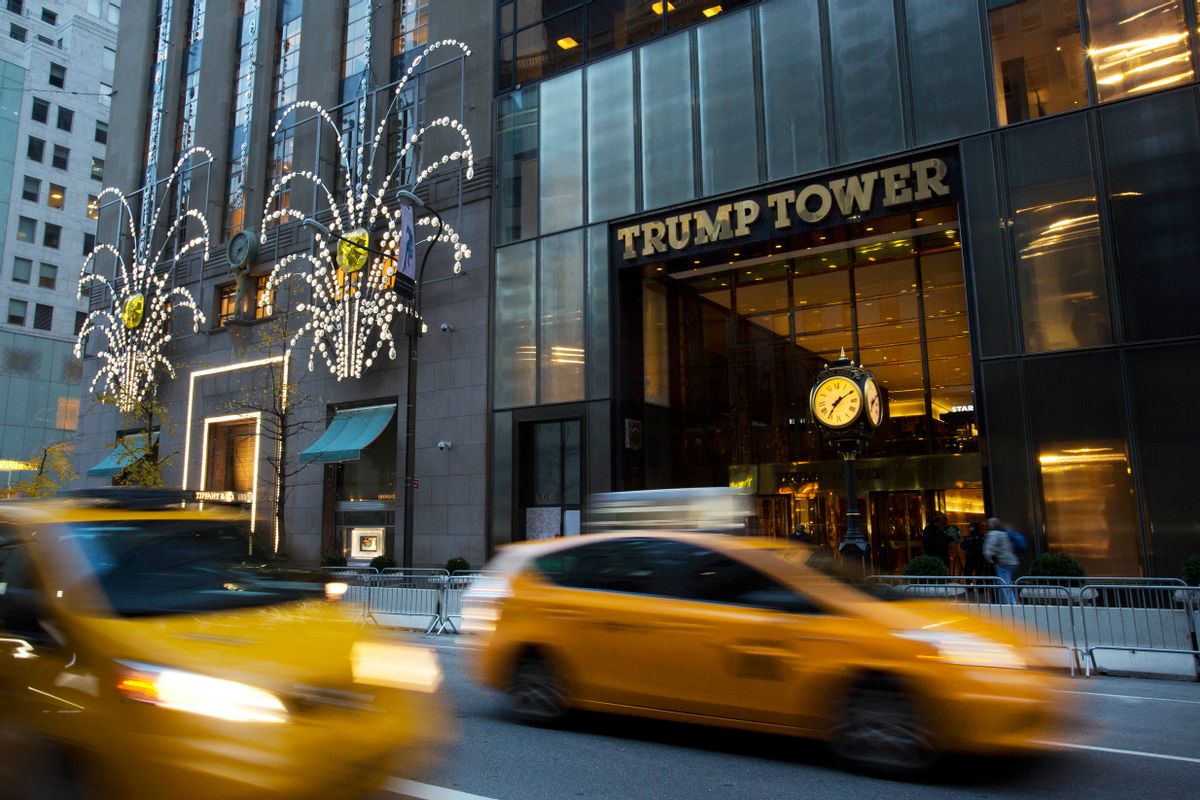 Traffic passes Trump Tower, Monday, Nov. 21, 2016, in New York. (AP Photo/Mark Lennihan) (AP)