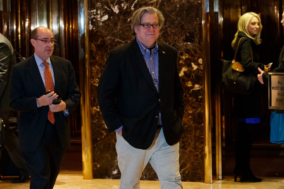 Steve Bannon, campaign CEO for President-elect Donald Trump, leaves Trump Tower, Friday, Nov. 11, 2016, in New York. (AP)