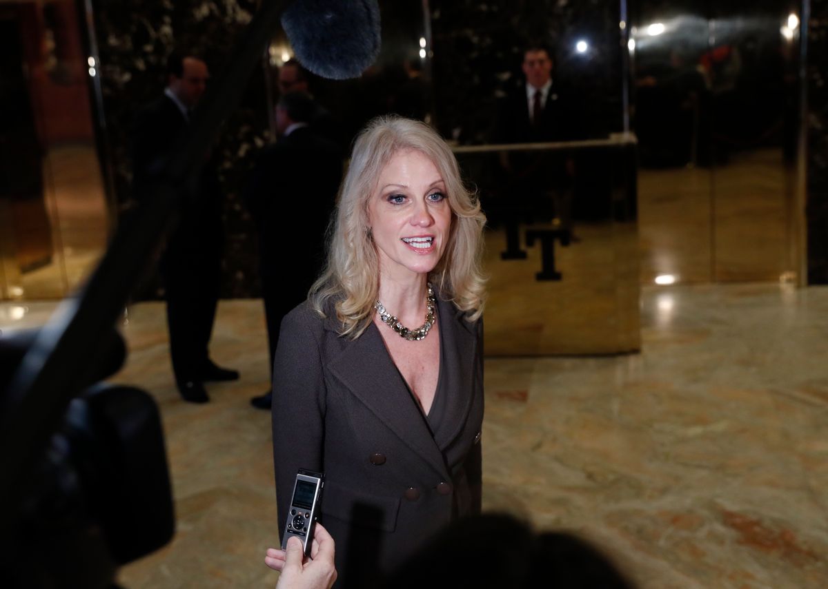 Kellyanne Conway, campaign manager for President-elect Donald Trump, speaks to media at Trump Tower, Wednesday, Nov. 16, 2016, in New York. (AP Photo/Carolyn Kaster) (AP)