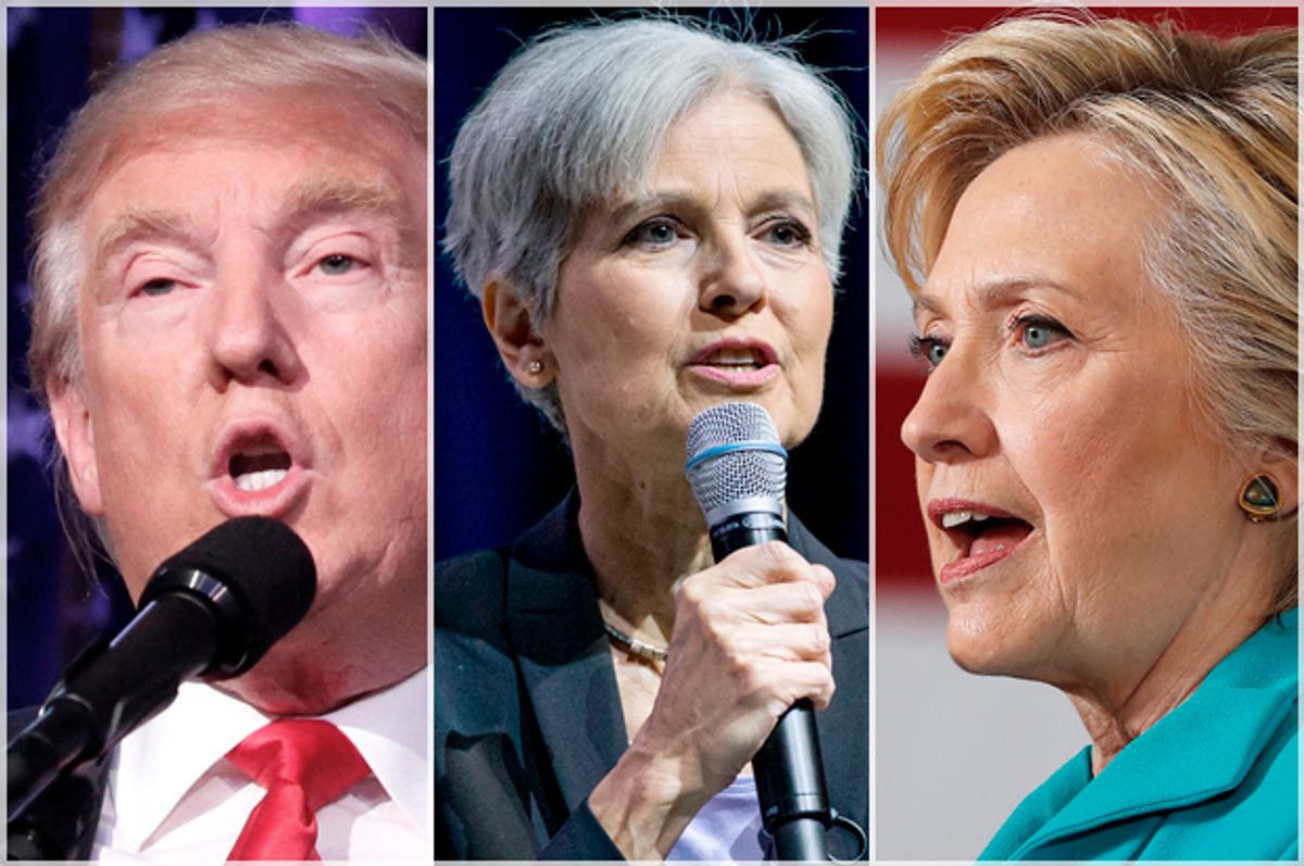 Donald Trump; Jill Stein; Hillary Clinton   (Reuters/Carlo Allegri/AP/Erik Kabik/Carolyn Kaster)