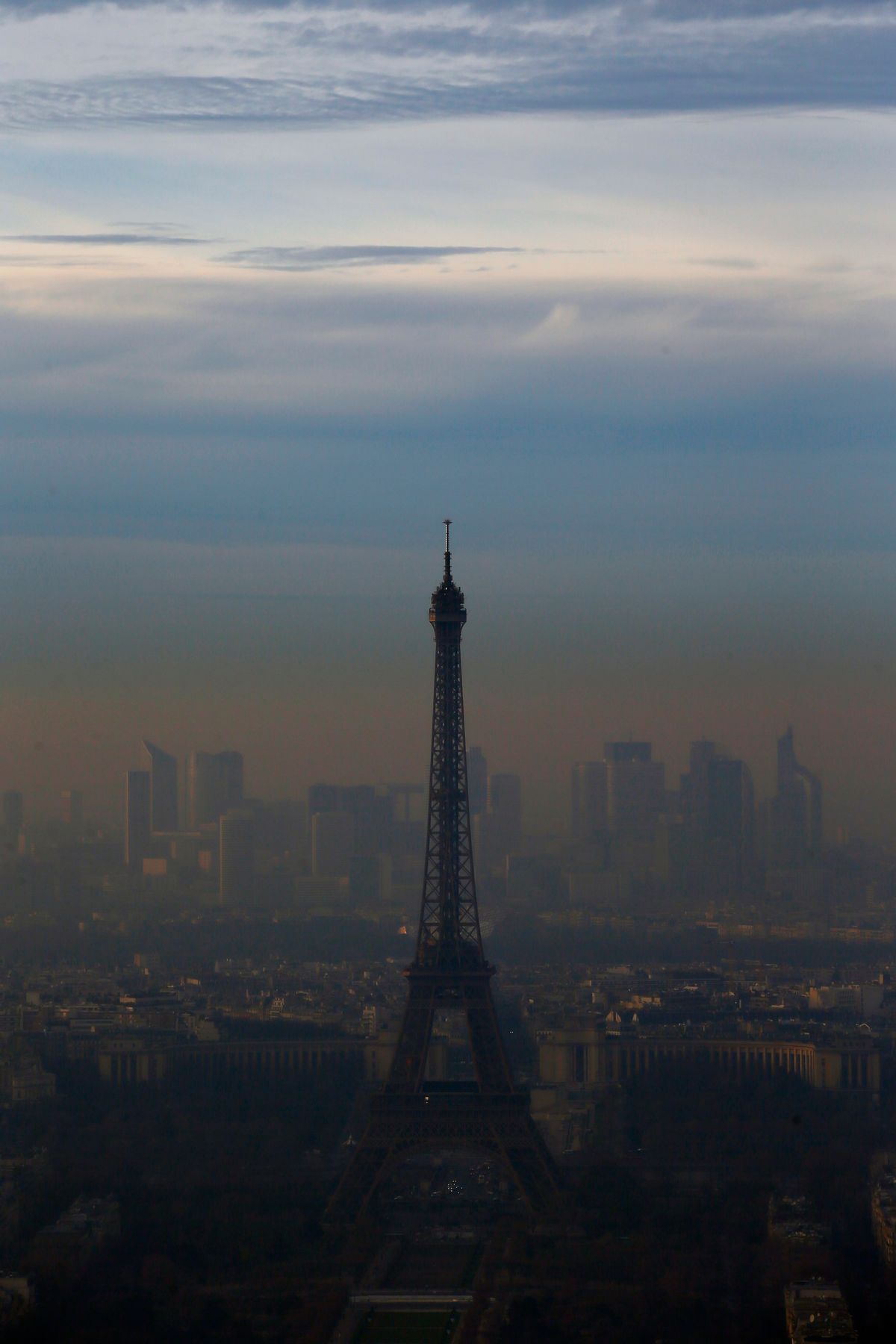 The Eiffel Tower is seen from the Montparnasse Tower, as Paris suffers a pollution spike, Wednesday, Dec. 7, 2016. (AP)