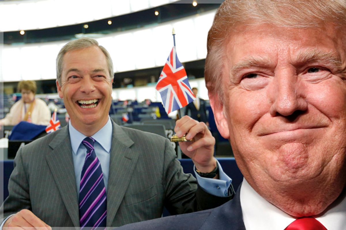 Nigel Farage; Donald Trump   (Reuters/Vincent Kessler/Getty/Jeff Kowalski/Photo montage by Salon)