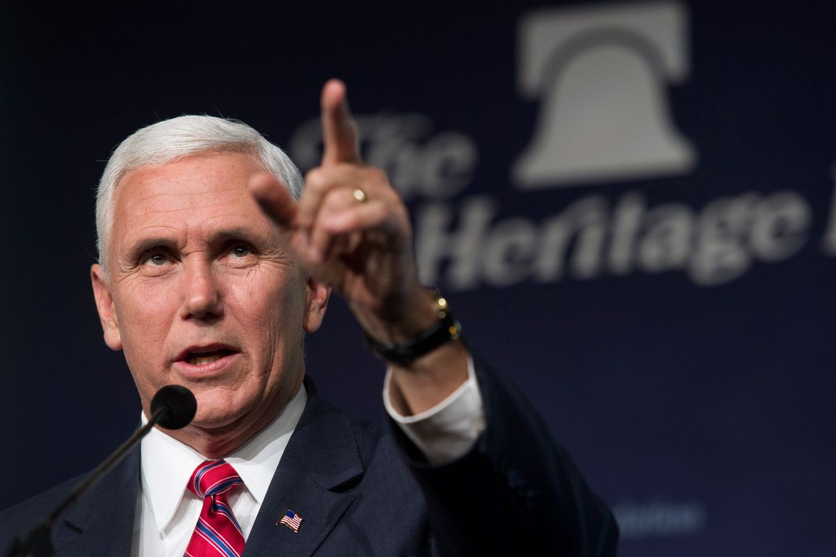Vice President-elect Mike Pence addresses the Heritage Foundation's 2016 President's Club Meeting in Washington, Tuesday, Dec. 6, 2016. (AP Photo/Cliff Owen) (AP)
