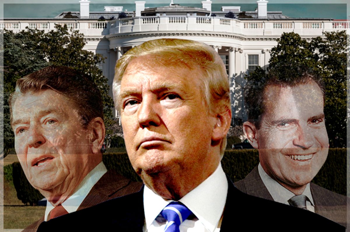 Ronald Reagan; Donald Trump; Richard Nixon   (AP/Reuters/Eric Thayer/Photo montage by Salon)