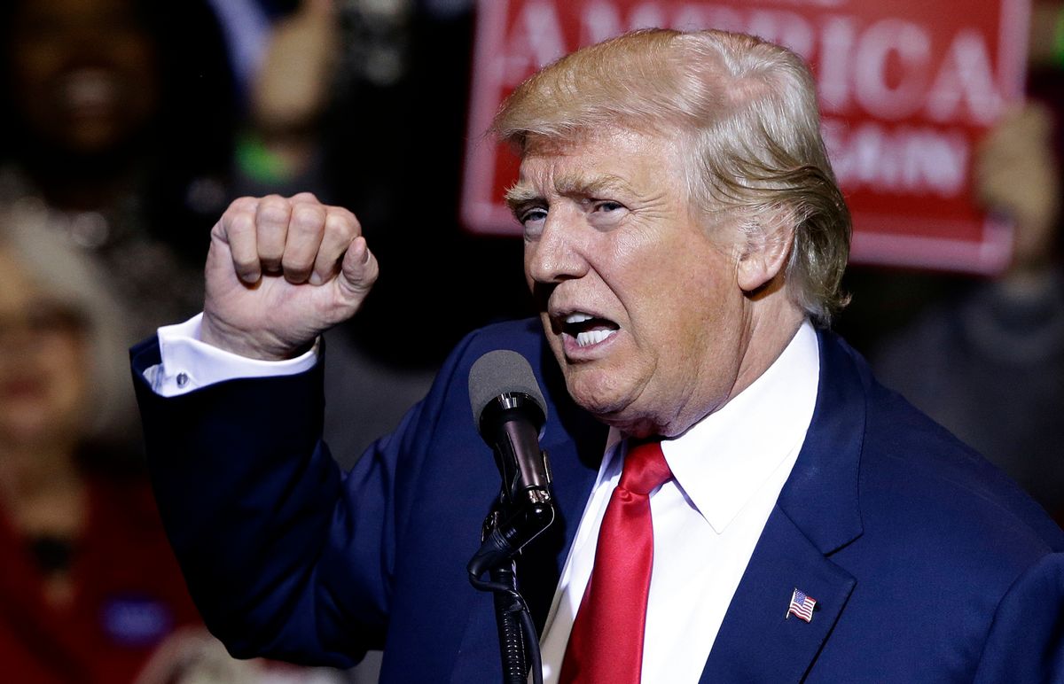 In this Dec. 6, 2016, photo, President-elect Donald Trump speaks to supporters during a rally in Fayetteville, N.C. Trump’s promise to “work something out” for immigrants brought here illegally as kids is dividing fellow Republicans, underscoring how difficult it will be for Congress to take any action on immigration, whether it’s building a wall or dealing with immigrant youths. (AP Photo/Gerry Broome) (AP)