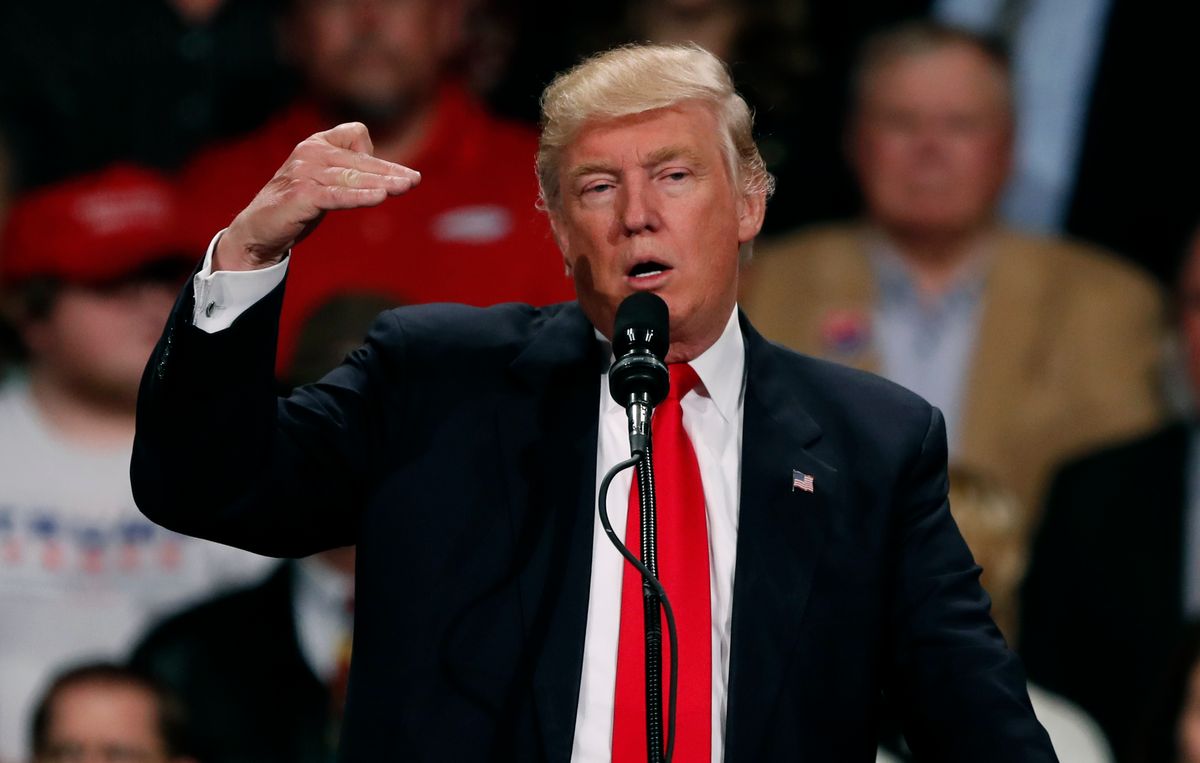 In this Dec. 8, 2016, photo, President-elect Donald Trump speaks to supporters during a rally in Des Moines, Iowa. The nation’s business community has begun to pressure the Donald Trump to abandon campaign-trail pledges of mass deportation and other hardline immigration policies that some large employers fear would hurt the economy.(AP Photo/Charlie Neibergall) (AP)