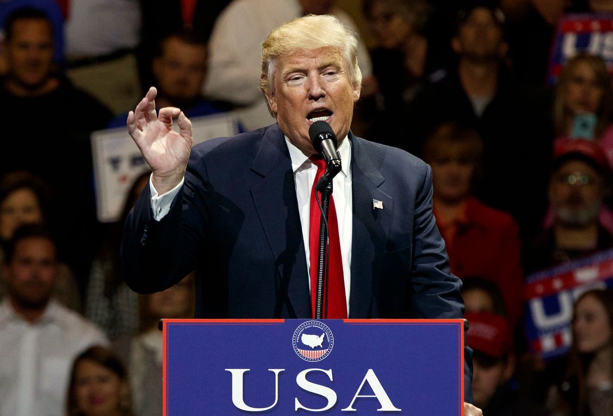 FILE - In this Dec. 1, 2016, photo, President-elect Donald Trump gestures as he speaks during a "USA Thank You" tour event in Cincinnati. Russia’s government staunchly denies reports that it tampered in the U.S. election or supported either candidate, but once the results were in, members of President Vladimir Putin’s United Russia party didn’t hold back. (AP Photo/Evan Vucci) (AP)