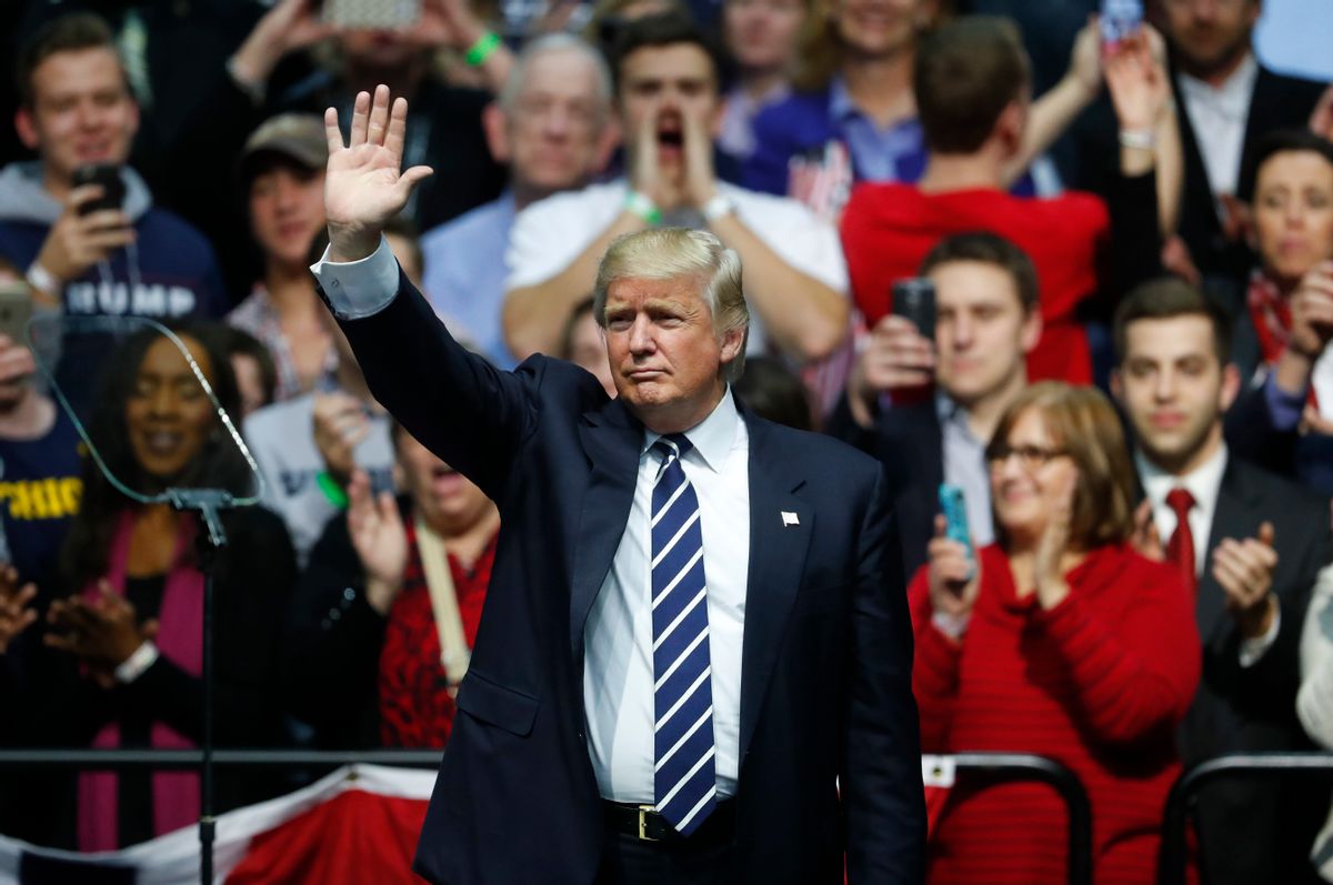 President-elect Donald Trump waves to supporters during a rally in Grand Rapids, Mich., Friday, Dec. 9, 2016.  (AP)