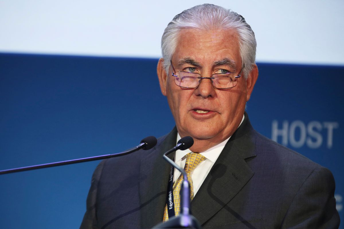 FILE - In this Nov. 7, 2016, file photo, ExxonMobil CEO and chairman Rex W. Tillerson gives a speech at the annual Abu Dhabi International Petroleum Exhibition &amp; Conference in Abu Dhabi, United Arab Emirates. Throughout the presidential campaign, the Bush family and many of its Republican allies turned their backs on Donald Trump. Now, they’re finding common cause with Trump over his pick to lead the State Department: Tillerson, who has long orbited their same political, philanthropic and business circles. (AP Photo/Jon Gambrell, File) (AP)