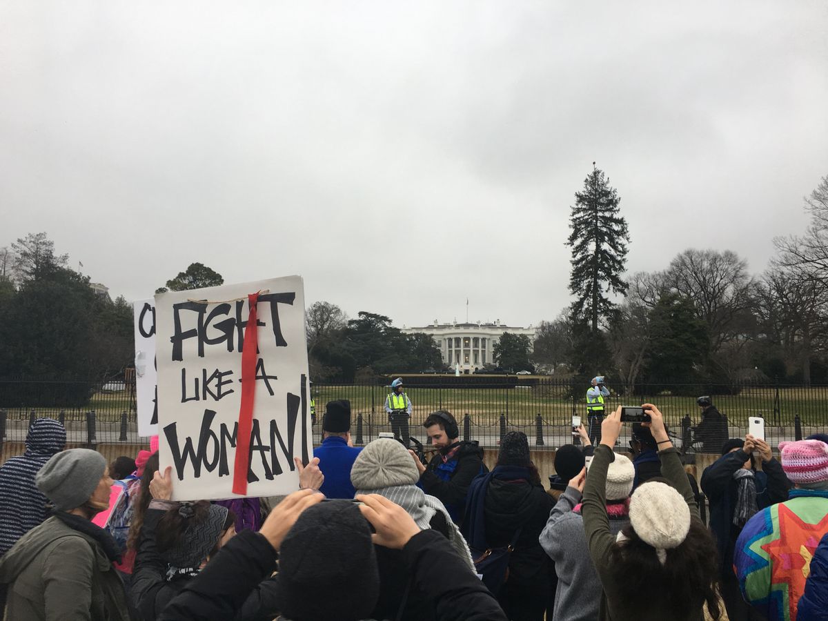 Protestors stand outside the White House at the end of Saturday's Women's March on Washington (Alli Joseph)