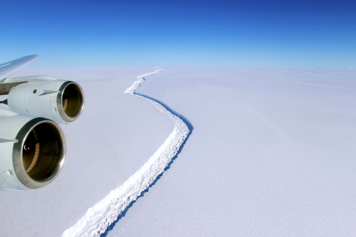 This Nov. 10, 2016 aerial photo released by NASA, shows a rift in the Antarctic Peninsula's Larsen C ice shelf. (John Sonntag/NASA via AP)