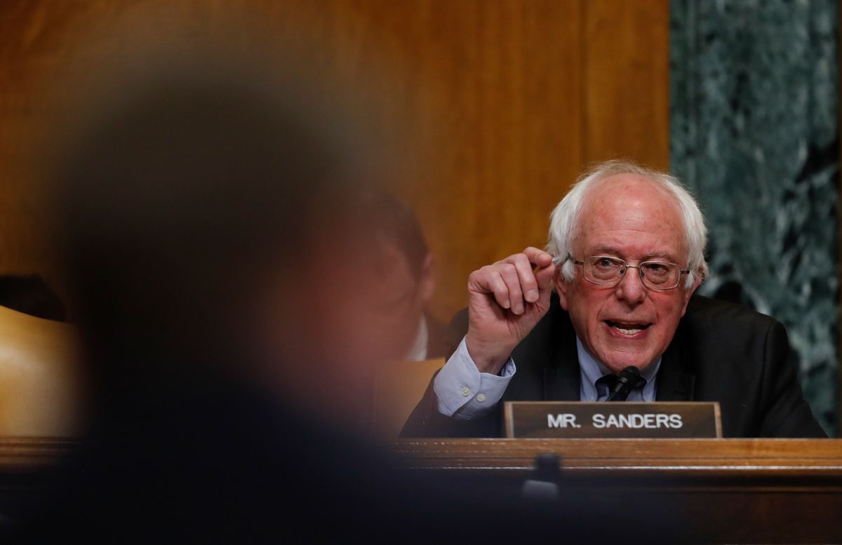 Sen. Bernie Sanders, I-Vt., ranking member of the Senate Budget Committee, questions Budget Director-designate Rep. Mick Mulvaney, R-S.C., during his confirmation hearing on Capitol Hill in Washington, Tuesday, Jan. 24, 2017. (AP Photo/Carolyn Kaster) (AP Photo/Carolyn Kaster)