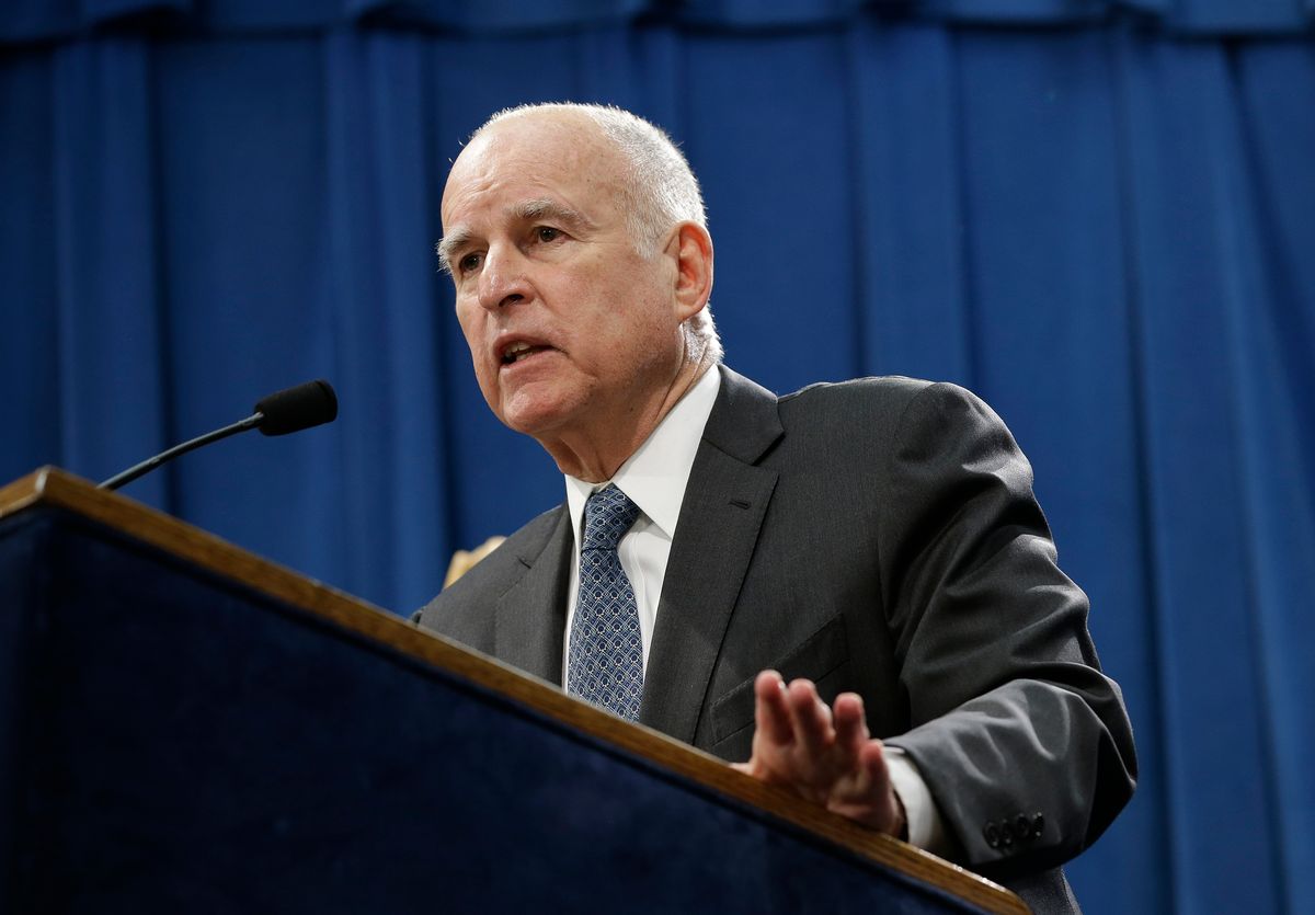 California Gov. Jerry Brown discusses his 2017-2018 state budget plan he released at a news conference Tuesday, Jan. 10, 2017, in Sacramento, Calif. (AP Photo/Rich Pedroncelli) (AP)