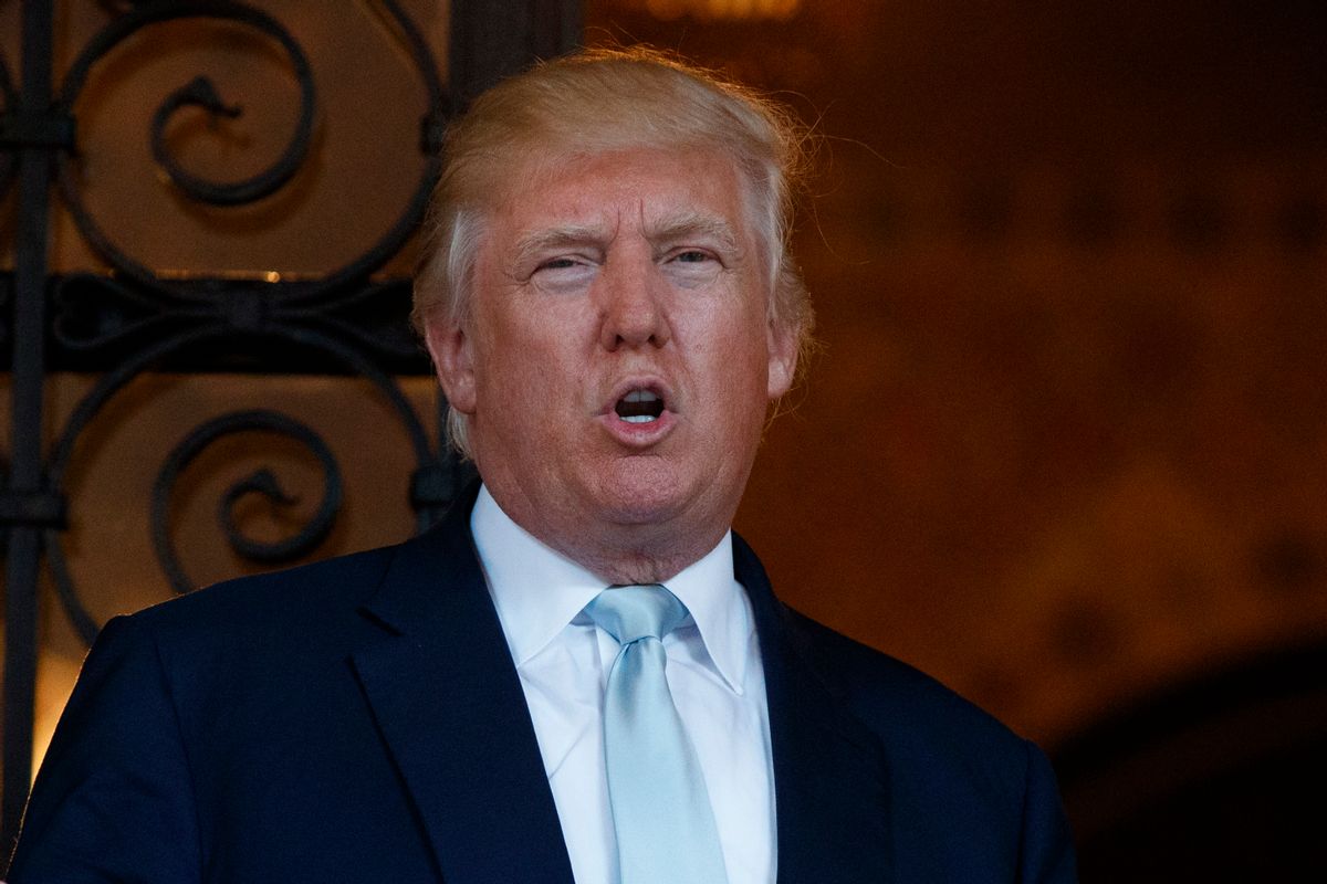 FILE - In this Dec. 28, 2016 file photo, President-elect Donald Trump speaks to reporters at Mar-a-Lago in Palm Beach, Fla. For almost eight years, the members of the Congressional Black Caucus existed in the shadow of the first black president, simultaneously praising President Barack Obama’s achievements while pushing him to do more for their constituents who overwhelmingly supported his history-making campaign and administration. (AP Photo/Evan Vucci, File) (AP)