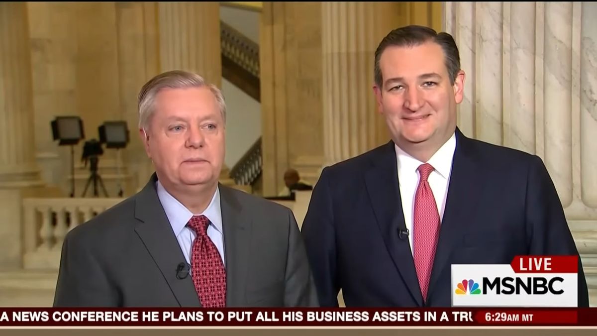 South Carolina Sen. Lindsey Graham and Texas Sen. Ted Cruz appear on the Jan. 12 edition of MSNBC's "Morning Joe." Image via screenshot.