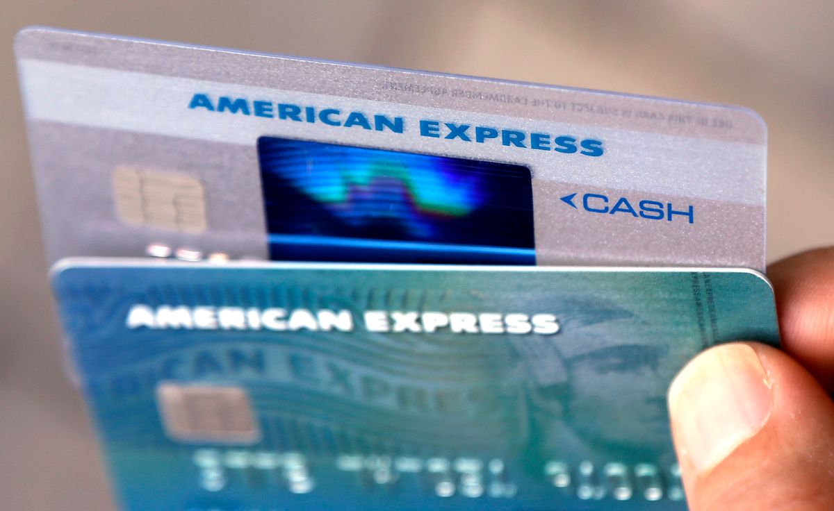 FILE - In this Monday, July 18, 2016, file photo, American Express credit cards are seen, in North Andover, Mass. On Thursday, Jan. 19, 2017, American Express reports financial results. (AP Photo/Elise Amendola, File) (AP)