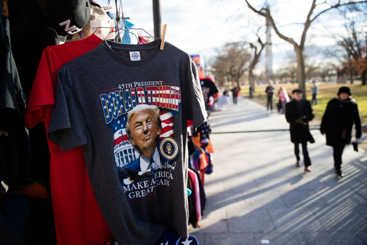 Shirts for sale are displayed as preparations continue for Friday's inauguration of Donald Trump in Washington, Wednesday, Jan. 18, 2017. (AP Photo/Matt Rourke) (AP)