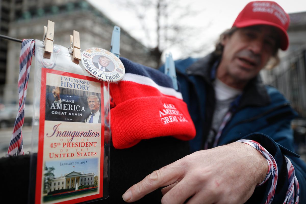 Vendors sell their President-elect Donald Trump wares in Washington, Thursday, Jan. 19, 2017, as preparations continue for Friday's presidential inauguration. (AP Photo/John Minchillo) (AP)