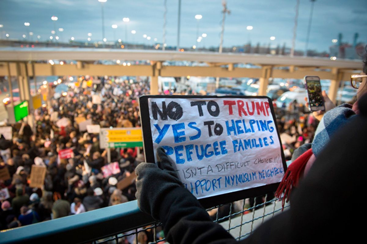Protesters gather at JFK International Airport against Donald Trump's executive order on January 28, 2017 in New York.   (Getty/Bryan R. Smith)