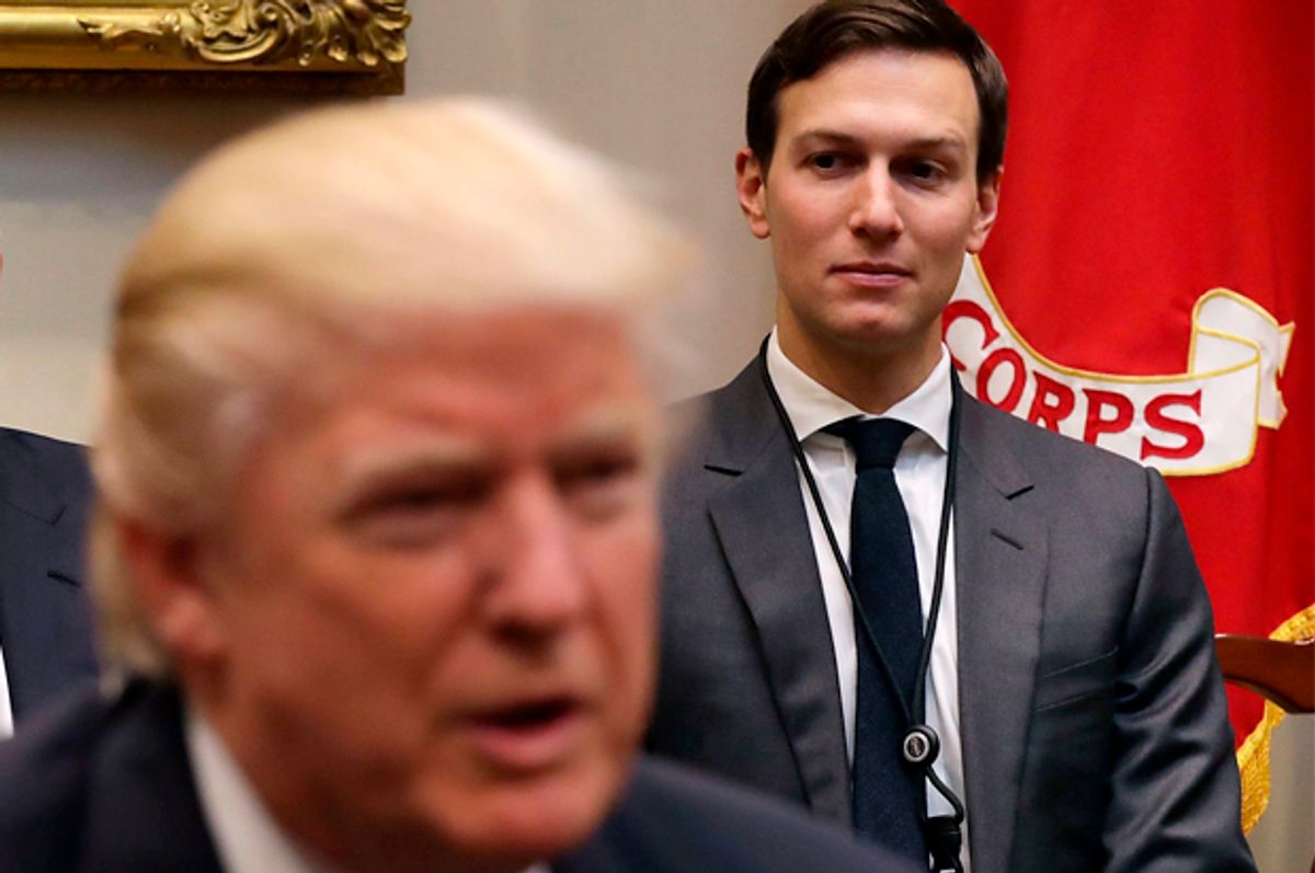 Jared Kushner, husband to Donald Trump's daughter Ivanka, stands behind his father-in-law, President Donald Trump. (Getty/Chip Somodevilla)