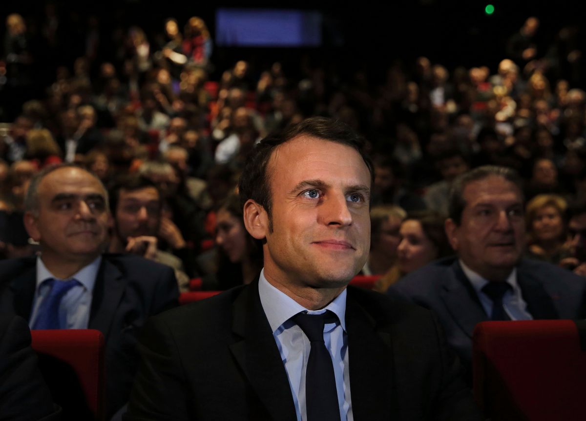 French presidential candidate and former French Economy Minister Emmanuel Macron, meets the French and Lebanese community during a conference at the Ecole Superieure des Affairs (ESA Business School) in Beirut, Lebanon, Monday, Jan. 23, 2017.  (AP Photo/Bilal Hussein)