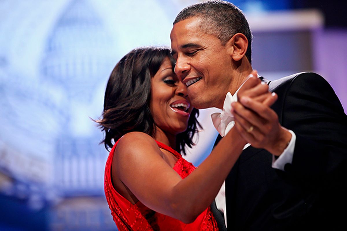 WASHINGTON, DC - JANUARY 21:  U.S. President Barack Obama and first lady Michelle Obama sing together as they dance during the Inaugural Ball at the Walter Washington Convention Center January 21, 2013 in Washington, DC. Obama was sworn-in for his second term of office earlier in the day.  (Photo by Chip Somodevilla/Getty Images) (Getty Images)