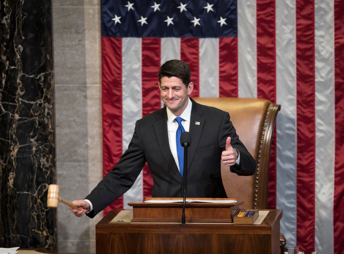 House Speaker Paul Ryan of Wis. gavels in the members of the House of Representatives after administering the oath as the 115th Congress convenes on Capitol Hill in Washington, Tuesday, Jan. 3, 2017.  (AP Photo/J. Scott Applewhite)
