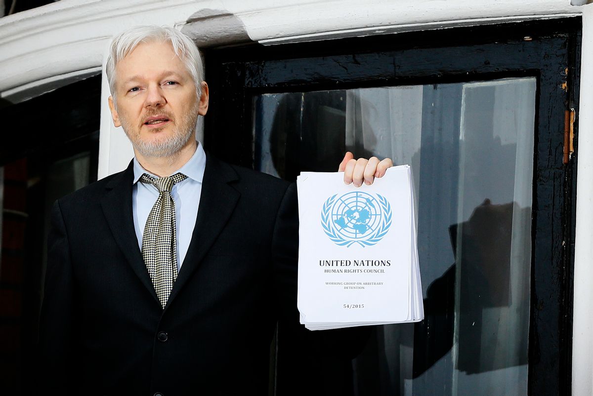 FILE - In this Feb. 5, 2016, file photo WikiLeaks founder Julian Assange speaks on the balcony of the Ecuadorean Embassy in London. President Barack Obama’s decision to commute Chelsea Manning’s sentence quickly brought fresh attention to another figure involved in the Army leaker’s case: Julian Assange. In a tweet in early January 2017, Assange’s anti-secrecy site WikiLeaks wrote, “If Obama grants Manning clemency Assange will agree to US extradition despite clear unconstitutionality of DoJ case.” (AP Photo/Kirsty Wigglesworth, File) (AP)