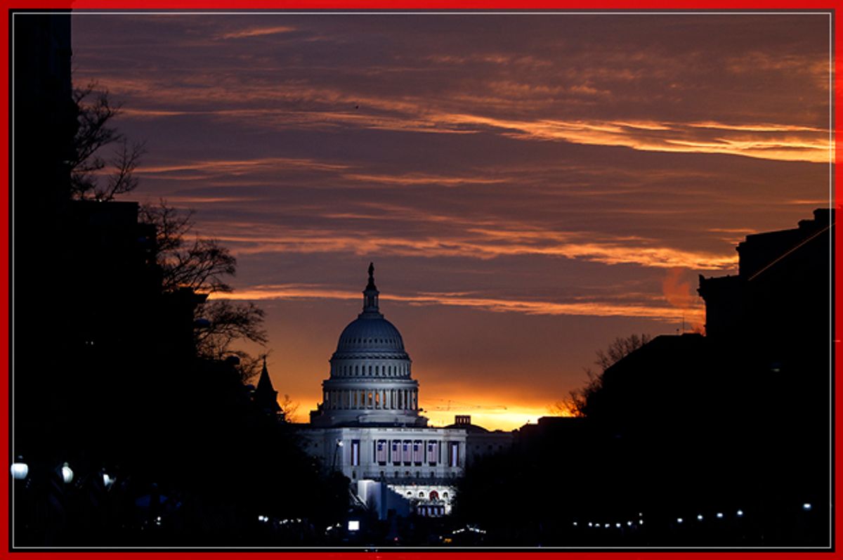 The Capitol Building is illuminated against the sunrise before the presidential inauguration of President-elect Donald Trump, Friday, Jan. 20, 2017, in Washington. (AP Photo/John Minchillo) (AP)