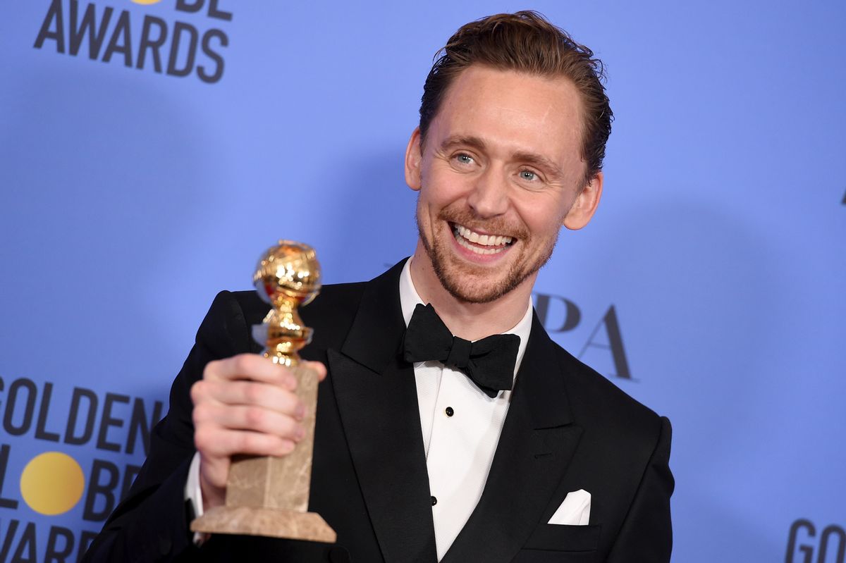 Tom Hiddleston poses in the press room with the award for best performance by an actor in a limited series or a motion picture made for television for "The Night Manager" at the 74th annual Golden Globe Awards at the Beverly Hilton Hotel on Sunday, Jan. 8, 2017, in Beverly Hills, Calif. (Photo by Jordan Strauss/Invision/AP) (Jordan Strauss/invision/ap)