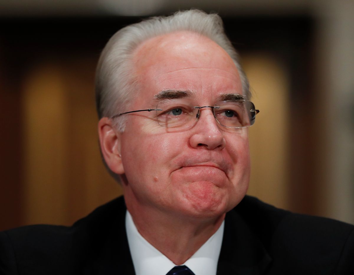 Health and Human Services Secretary-designate, Rep. Tom Price, R-Ga., pauses while testifying on Capitol Hill in Washington, Wednesday, Jan. 18, 2017, at his confirmation hearing before the Senate Health, Education, Labor and Pensions Committee. (AP Photo/Carolyn Kaster) (AP)